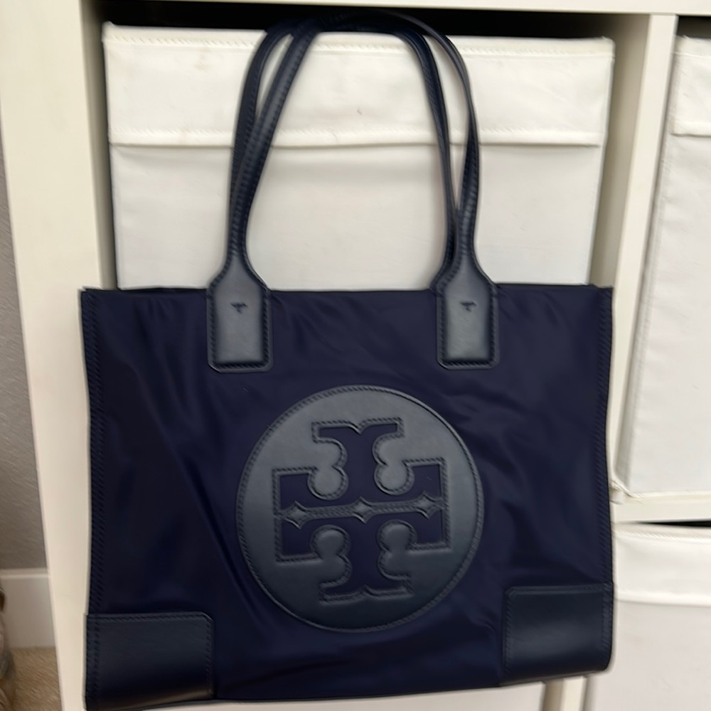 Navy Blue Tory Burch tote, used once, like new. Excellent condition